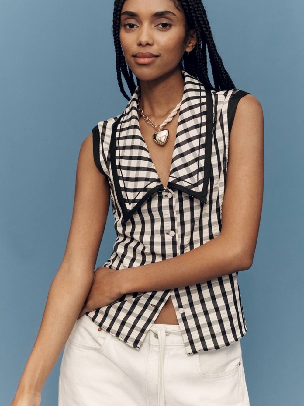 bishop + young Black & White Gingham Sleeveless Button-Down Top